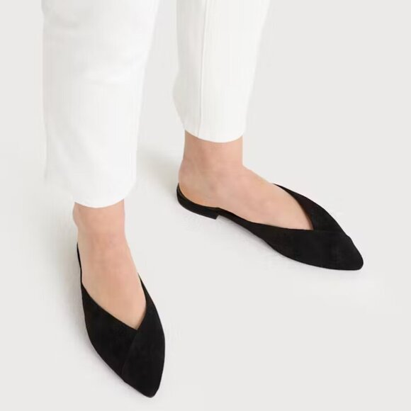 Birdies The Swan Black Suede Pointed-Toe Slides with Quilted Insole, Size 12 - Picture 2 of 8